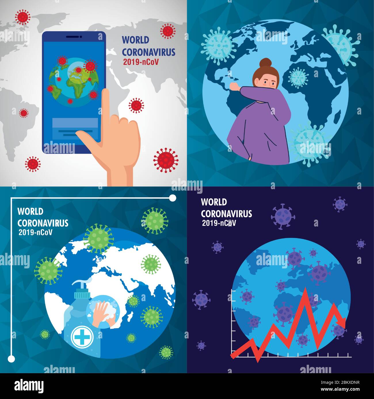 planet earth with covid19 particles set icons Stock Vector Image & Art ...
