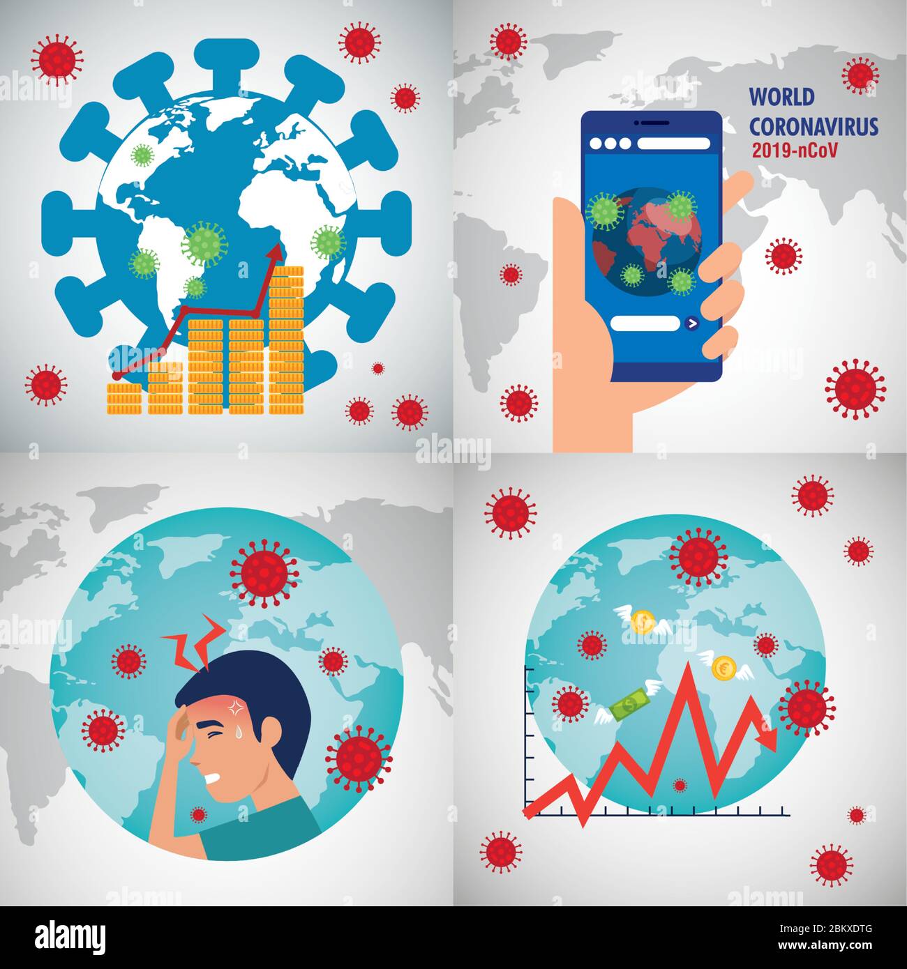 planet earth with covid19 particles set icons Stock Vector Image & Art ...
