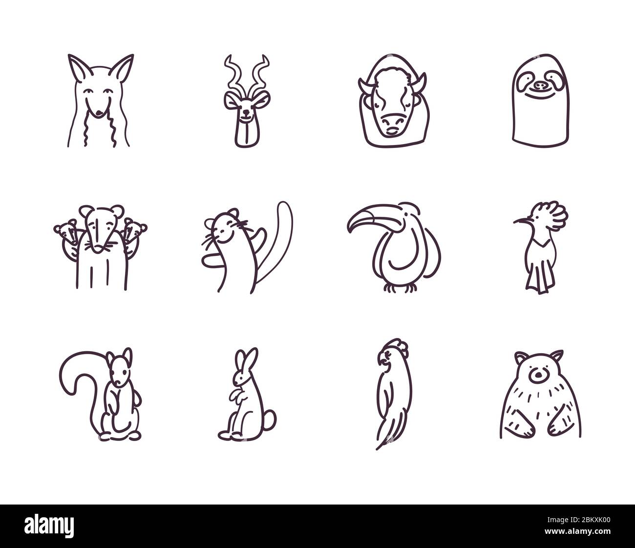 Animals line style icon set design, Zoo and life theme Vector ...