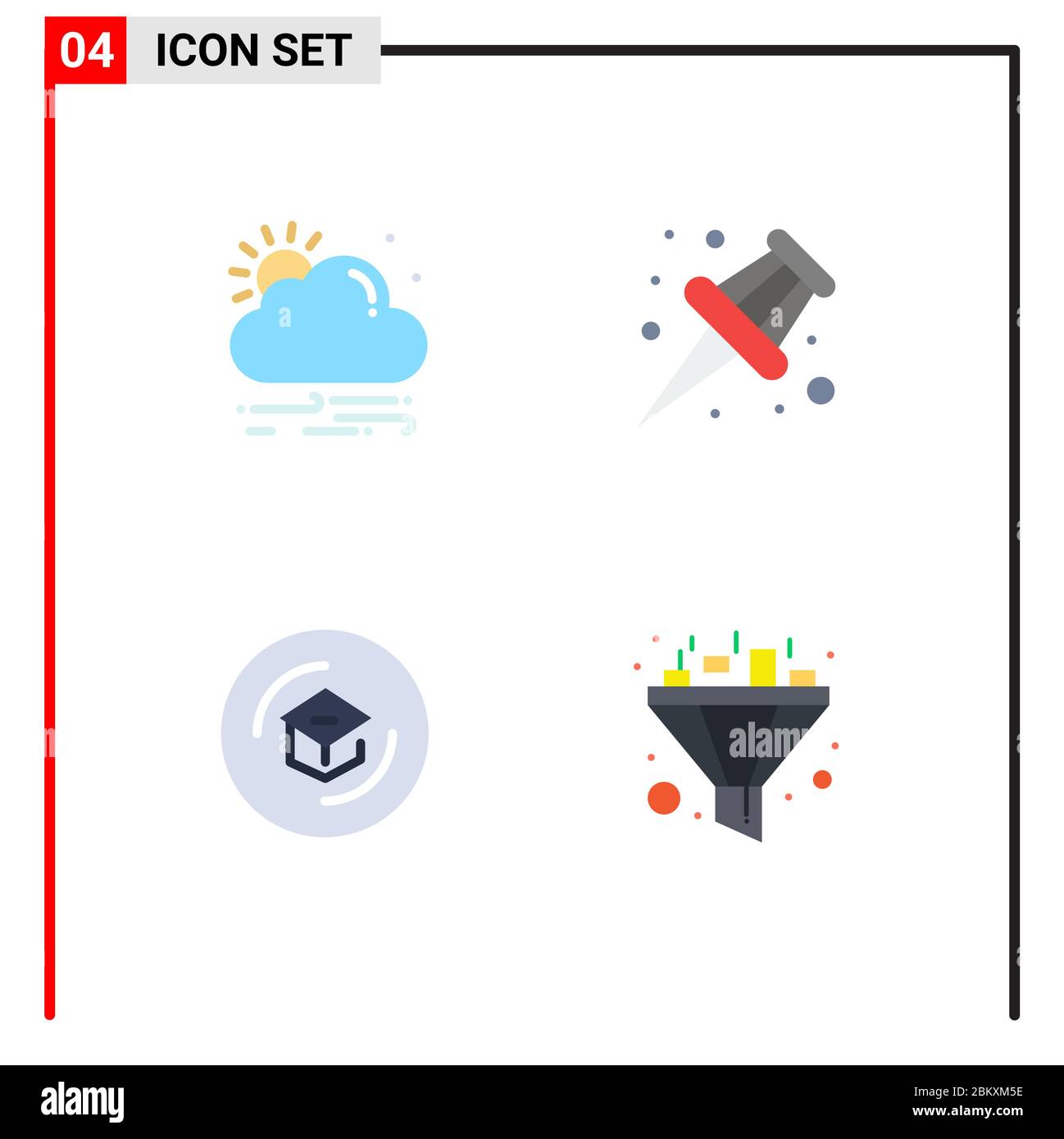 User Interface Pack of 4 Basic Flat Icons of wind, learning, marker, education, filter Editable Vector Design Elements Stock Vector
