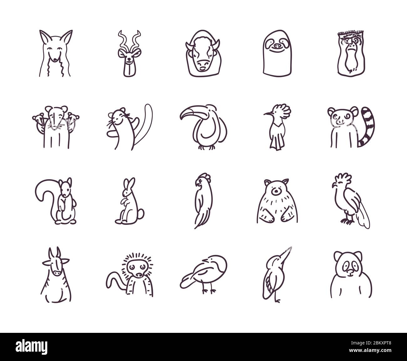 Animals line style icon set design, Zoo and life theme Vector ...
