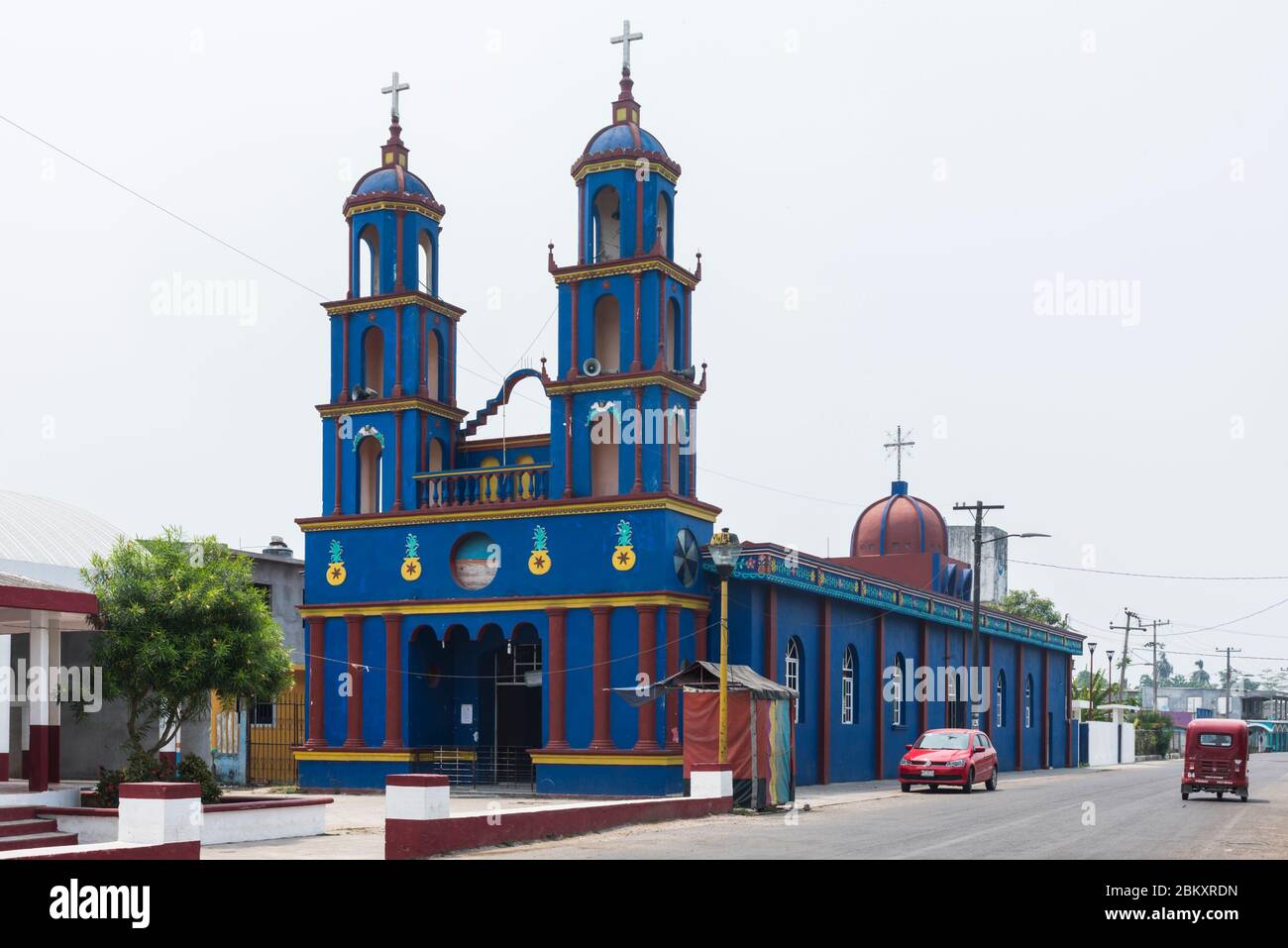 Mexican colorful church, at Yucatan Peninsula Stock Photo