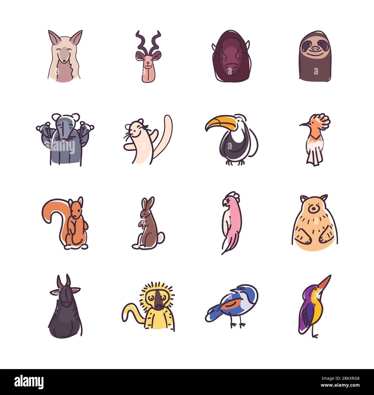 Animals flat style icon set design, Zoo and life theme Vector ...