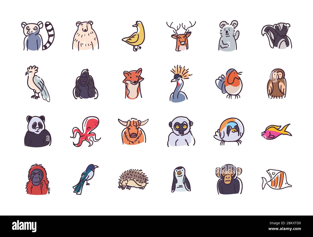 Animals flat style icon set design, Zoo and life theme Vector ...