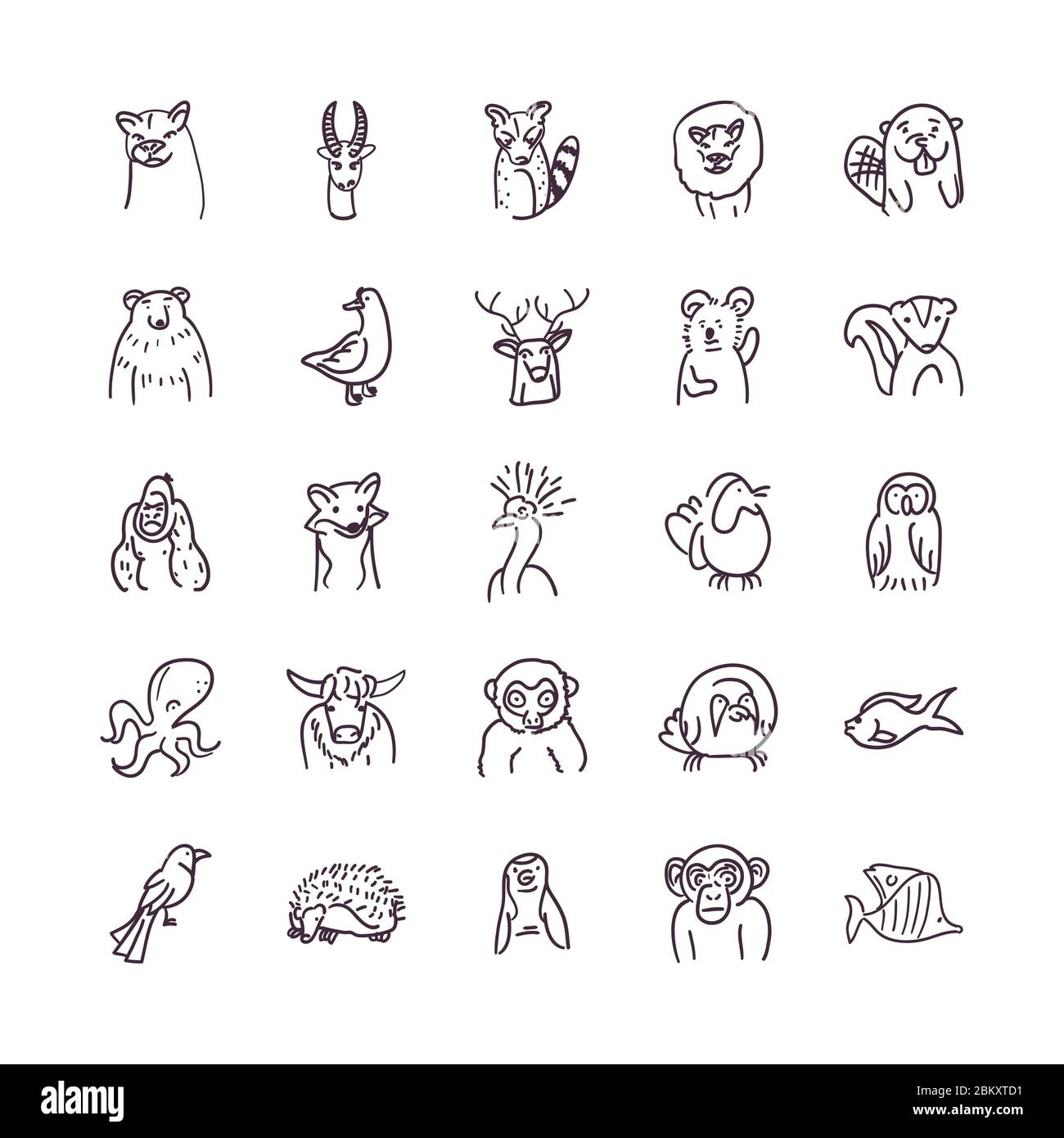 Animals line style icon set design, Zoo and life theme Vector ...