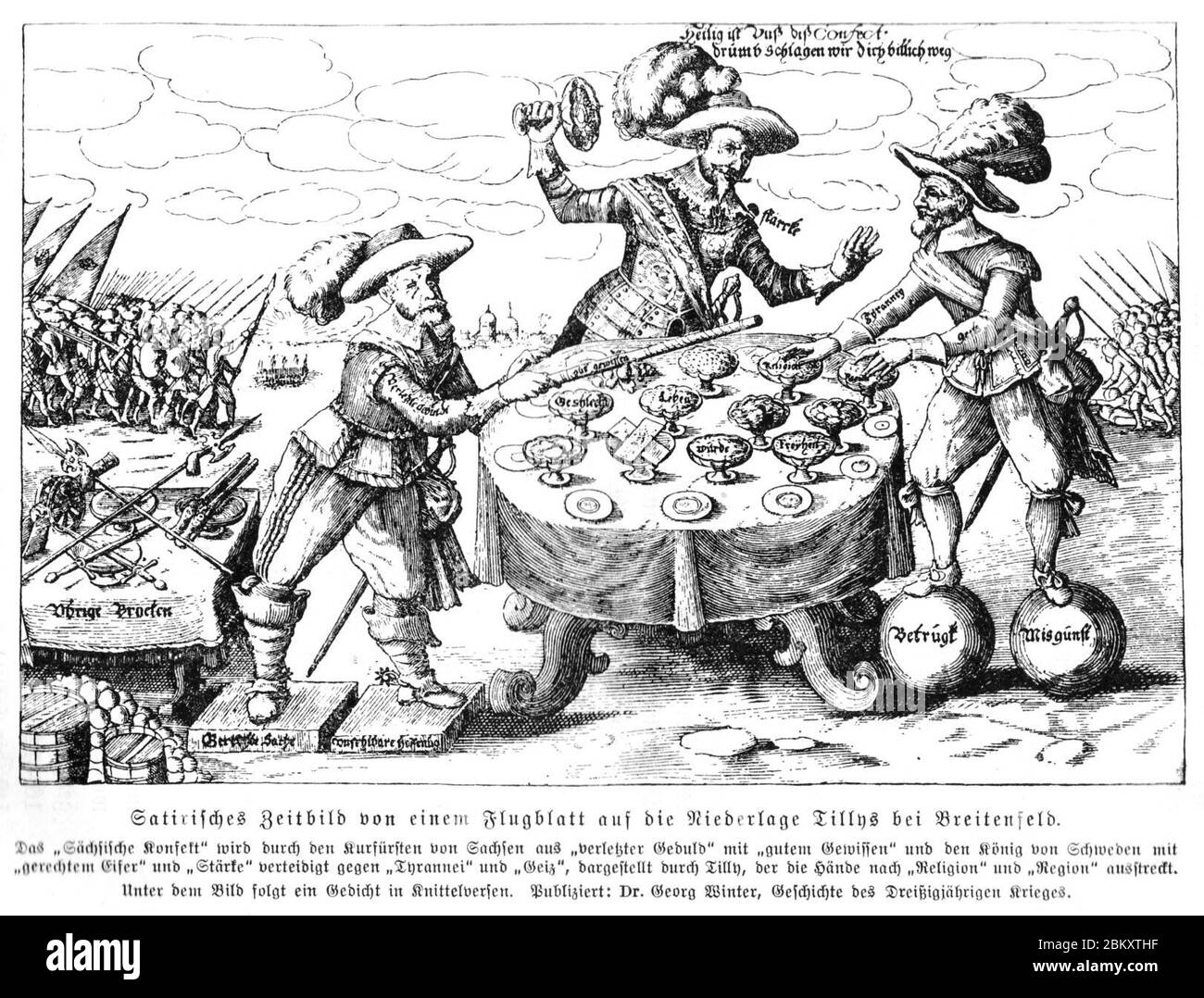 Illustrierte Geschichte d. sächs. Lande Bd. II Abt. 1 - 283 - Satirisches Zeitbild auf die Niederlage Tillys. Stock Photo