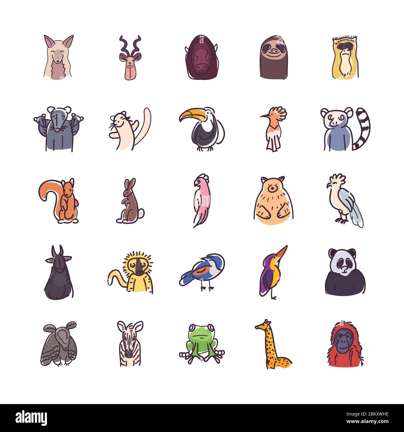 Animals flat style icon set design, Zoo and life theme Vector ...