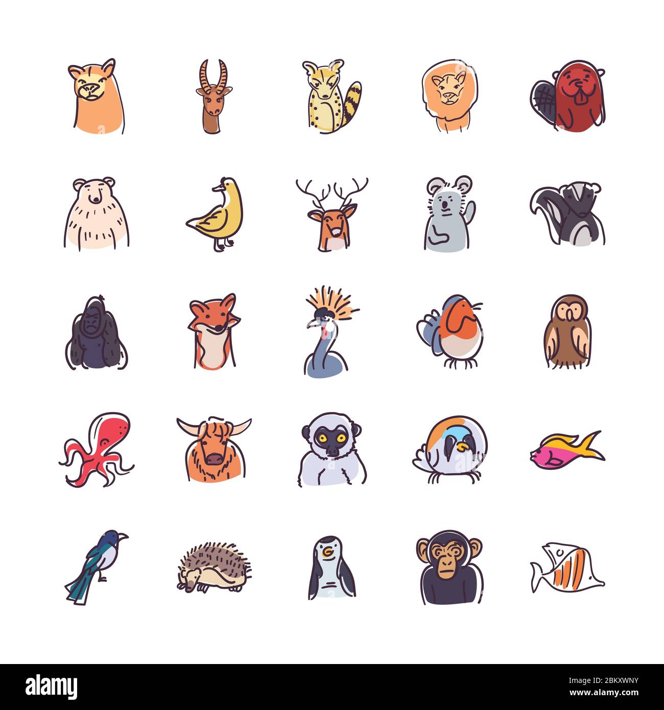 Animals flat style icon set design, Zoo and life theme Vector ...