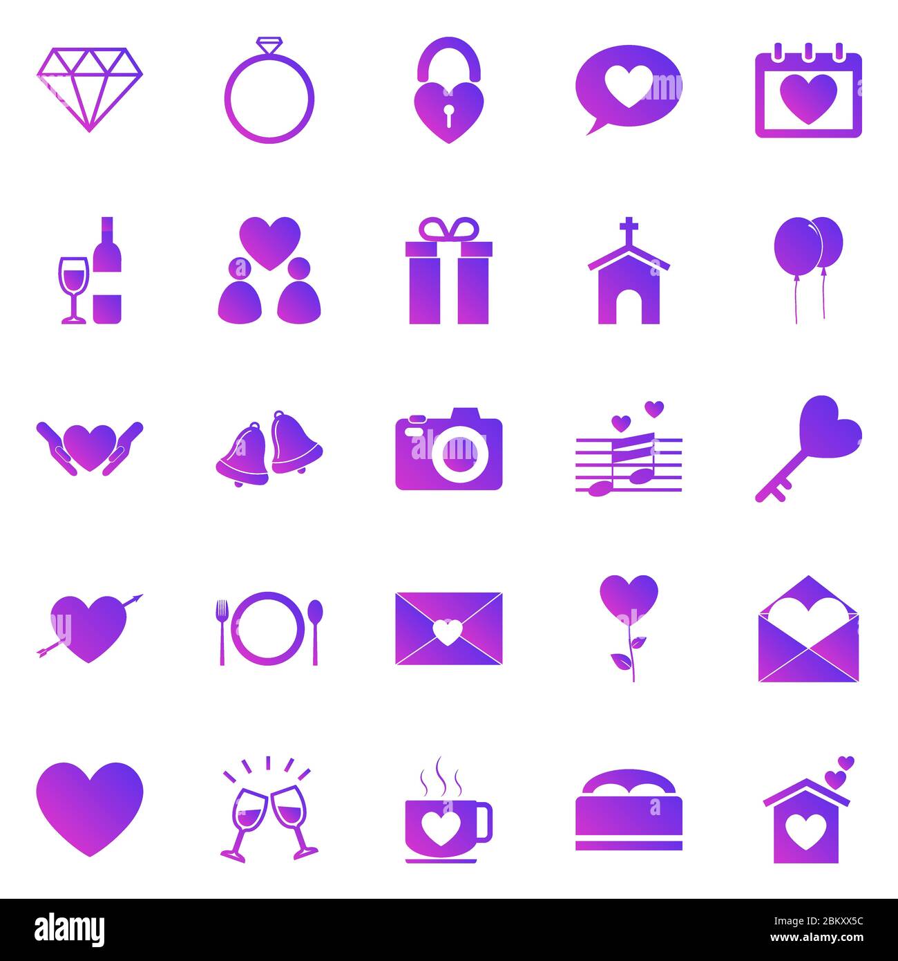 Wedding gradient icons on white background, stock vector Stock Vector
