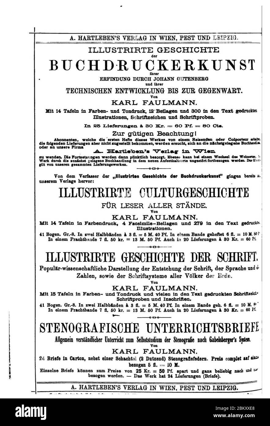 Illustrirte Geschichte der Buchdruckerkunst (Faulmann) 959. Stock Photo