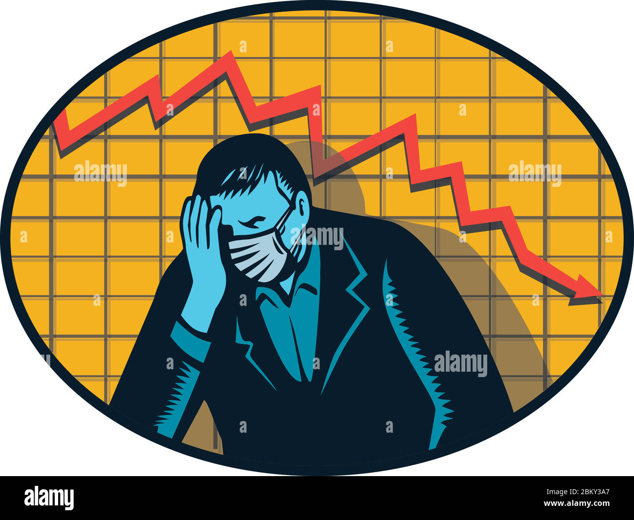 Retro woodcut style illustration of a depressed businessman with mental