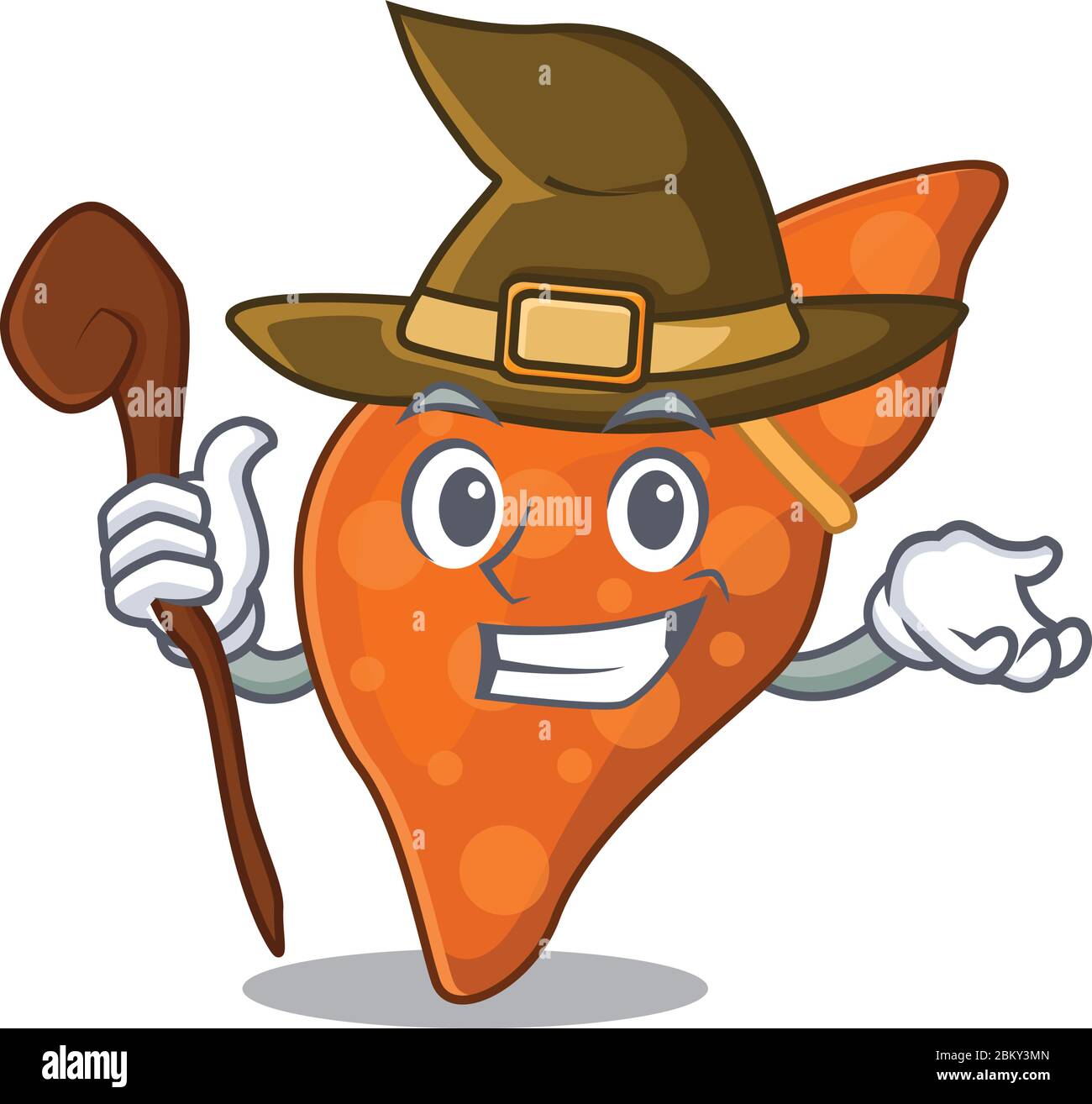 Human hepatic liver sneaky and tricky witch cartoon character Stock Vector