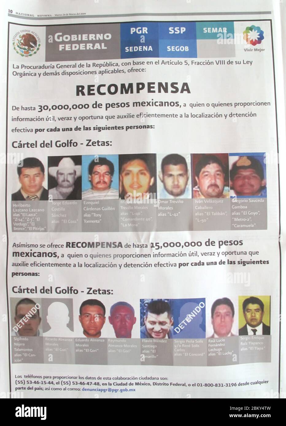 Newspaper wanted notice of drug cartel members, Mexico City, Mexico Stock Photo