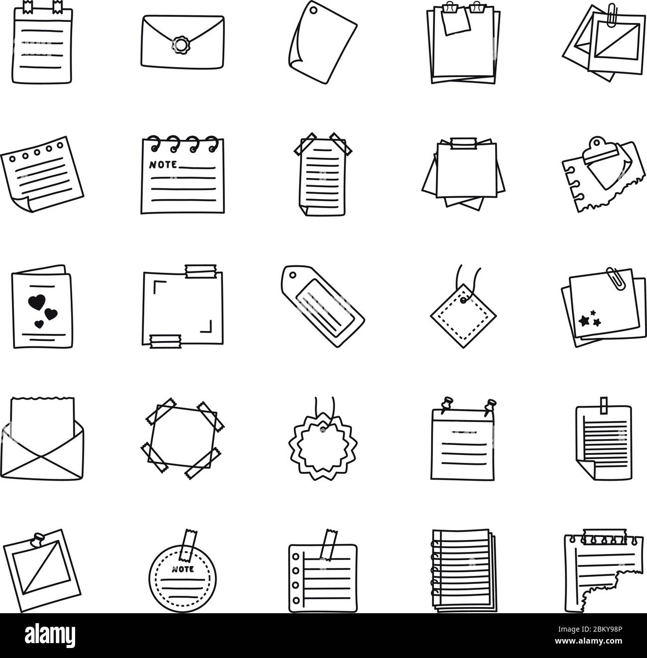 photographs and notes, messages icon set over white background, line ...