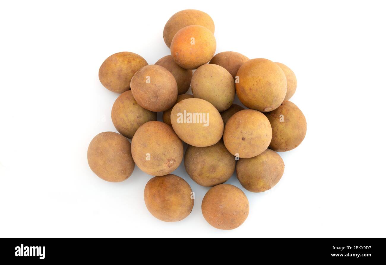Chikoo or sapodilla fruit isolated on white background Stock Photo