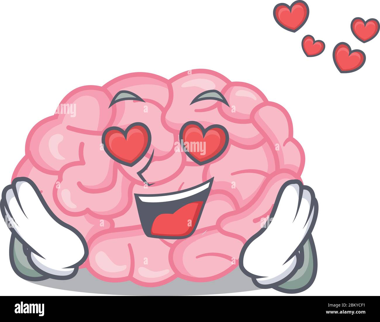 Cute human brain cartoon character has a falling in love face Stock ...