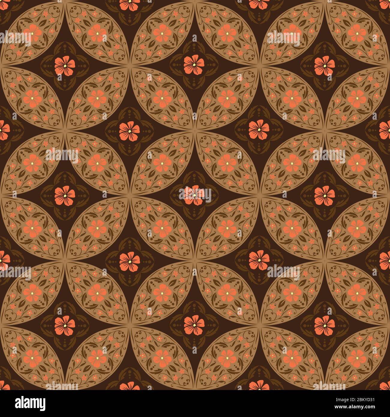 Modern circle motifs on batik design with simple golden brown color design Stock Vector