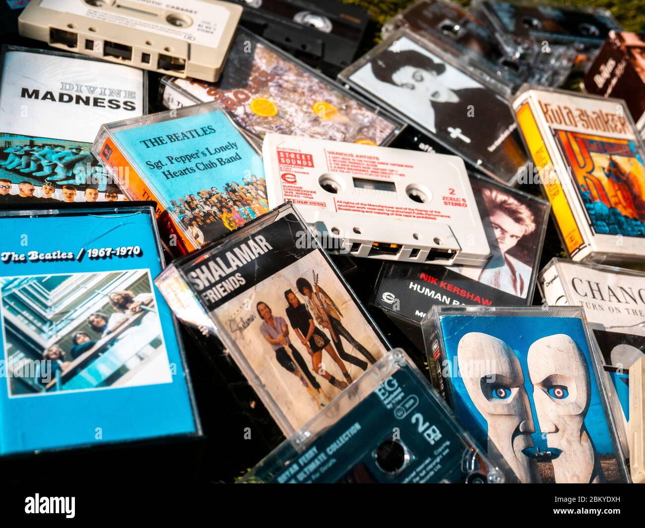 Selection of Popular Music on Audio Cassette Tape from the 1970s, 1980s and 1990s Stock Photo