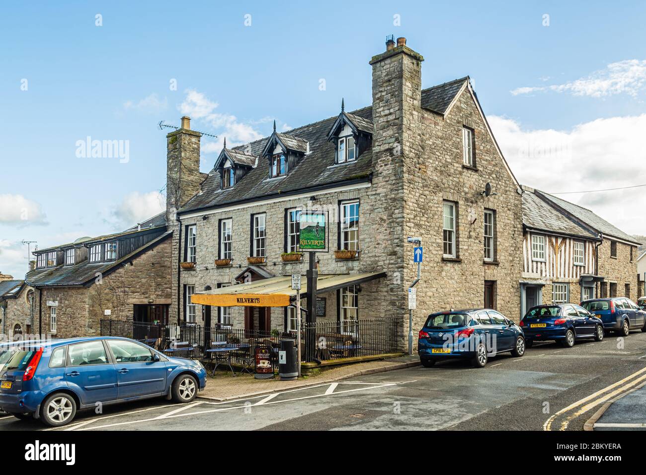 Hay-on-Wye, UK, April 2, 2019: Kilverts Inn offers accommodation with a restaurant, free private parking, a bar and a tennis court. Stock Photo