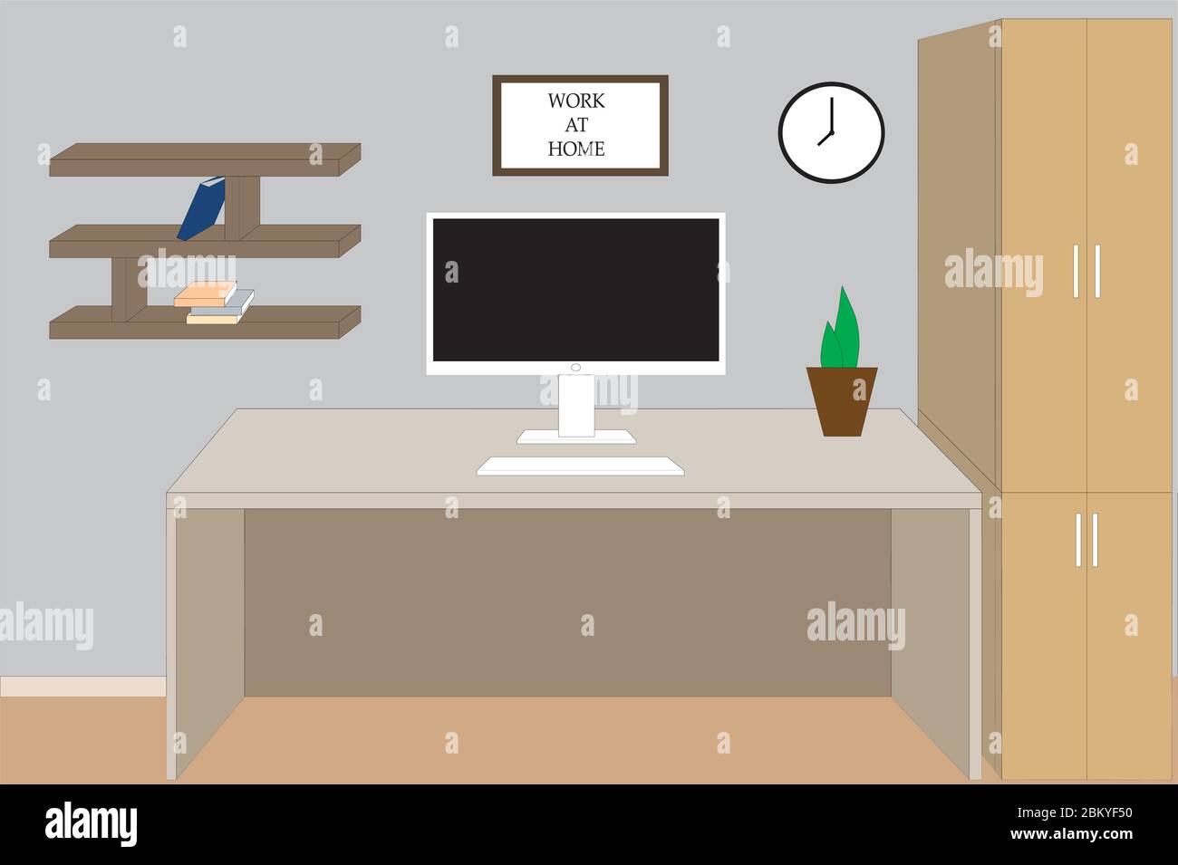 workplace at home with a computer on the table Stock Vector
