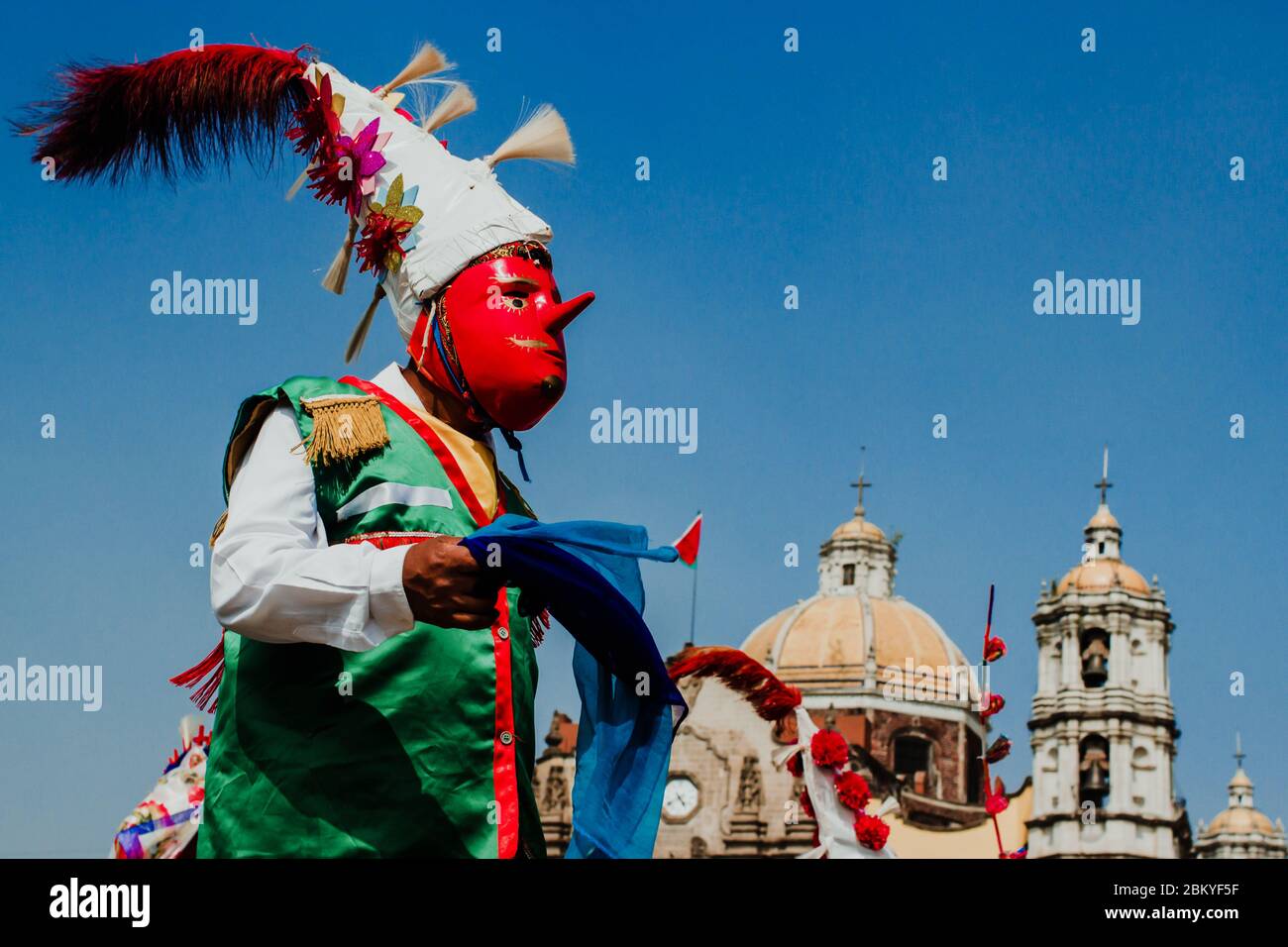 Carnival in Mexico, mexican dancers wearing a traditional mexican folk rich in color Stock Photo