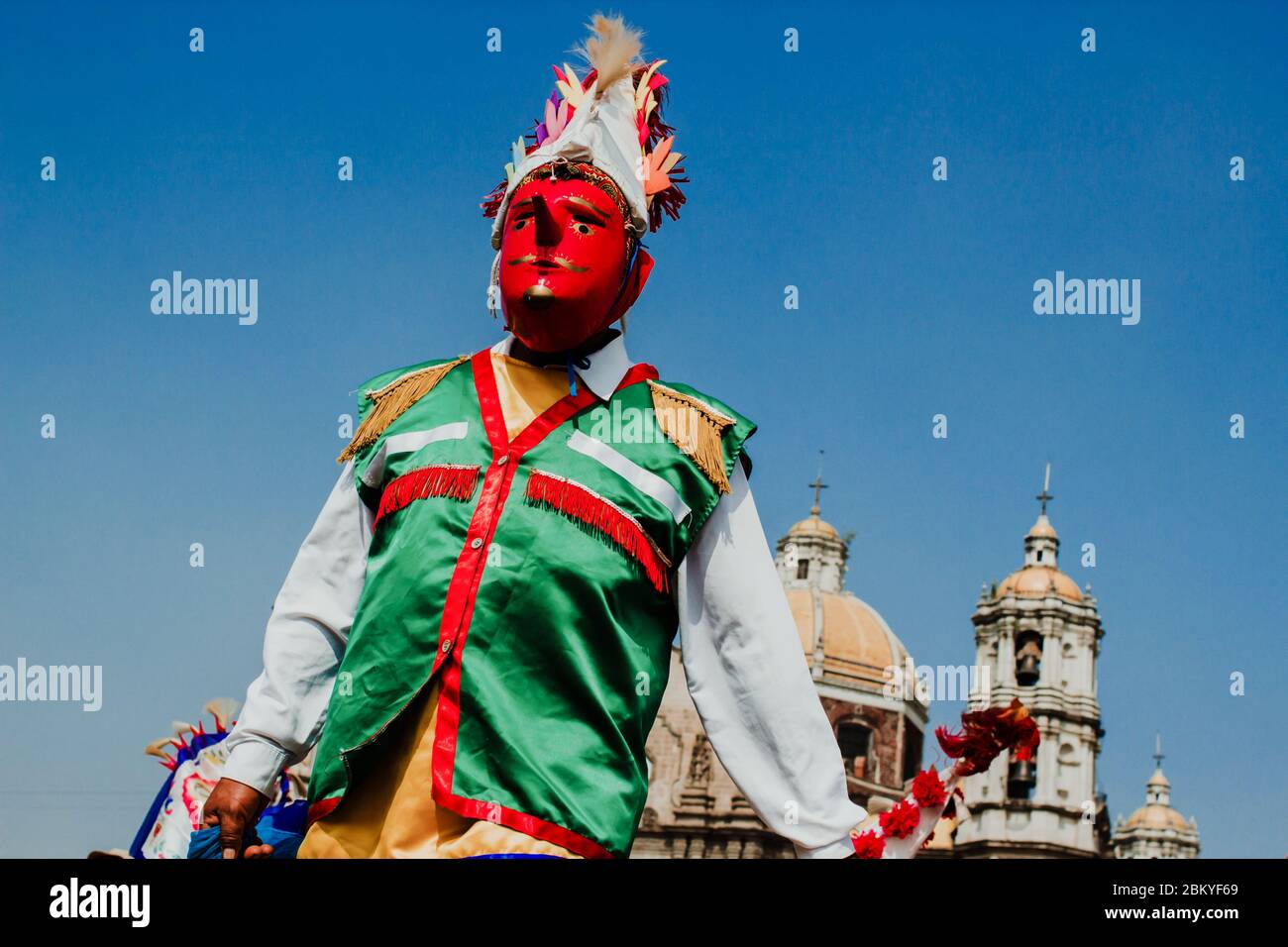 Carnival in Mexico, mexican dancers wearing a traditional mexican folk rich in color Stock Photo