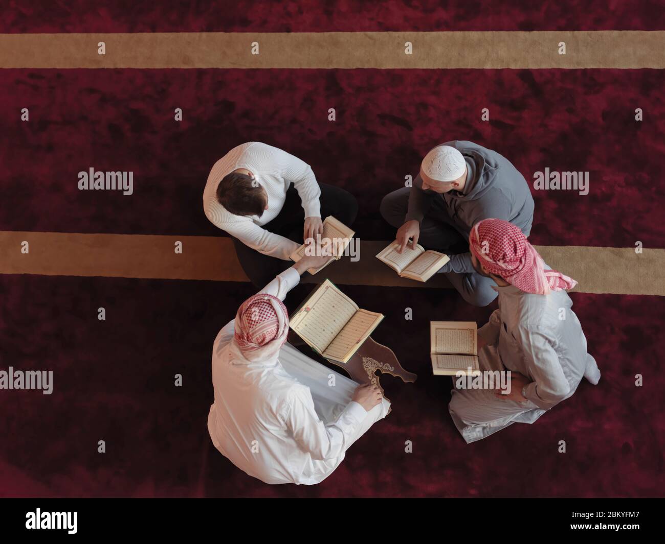 Top View Of Muslim People In Mosque Reading Quran Together Concept Of Islamic Education And School Of Holly Book Kuran Stock Photo Alamy