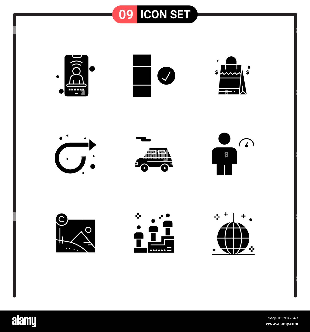 9 Creative Icons Modern Signs and Symbols of transport, auto, handbag, right, forward Editable Vector Design Elements Stock Vector