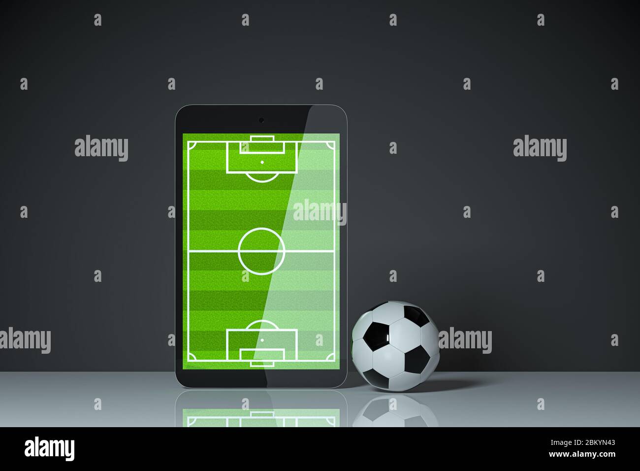 The Football In The Football Field On The Pad Virtual Reality 3d Rendering Computer Digital Drawing Stock Photo Alamy