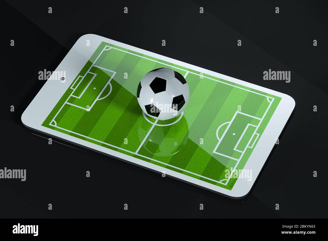 The football in the football field on the pad, virtual reality, 3d