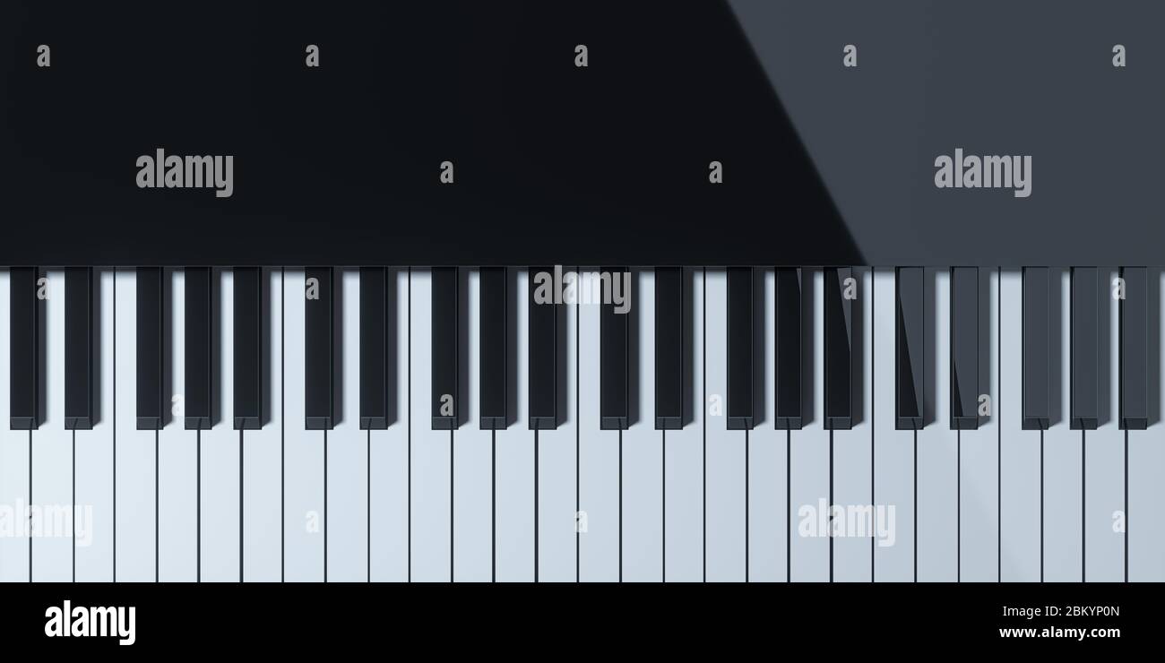 Piano keys with dark background, 3d rendering. Computer digital drawing. Stock Photo