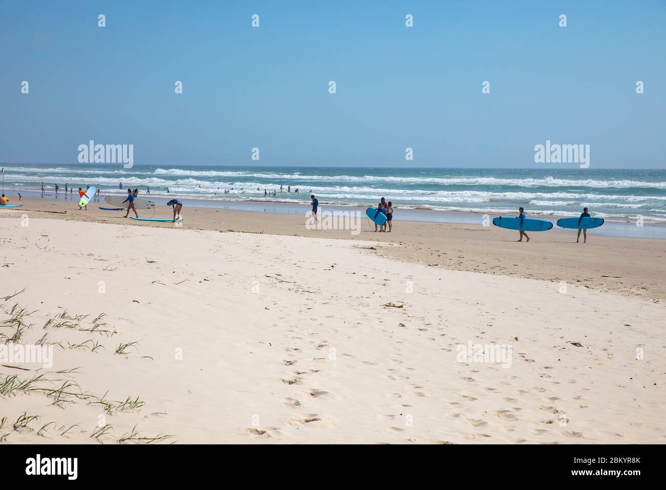 Seven mile beach at Lennox Head in NSW, surfers on this long beach