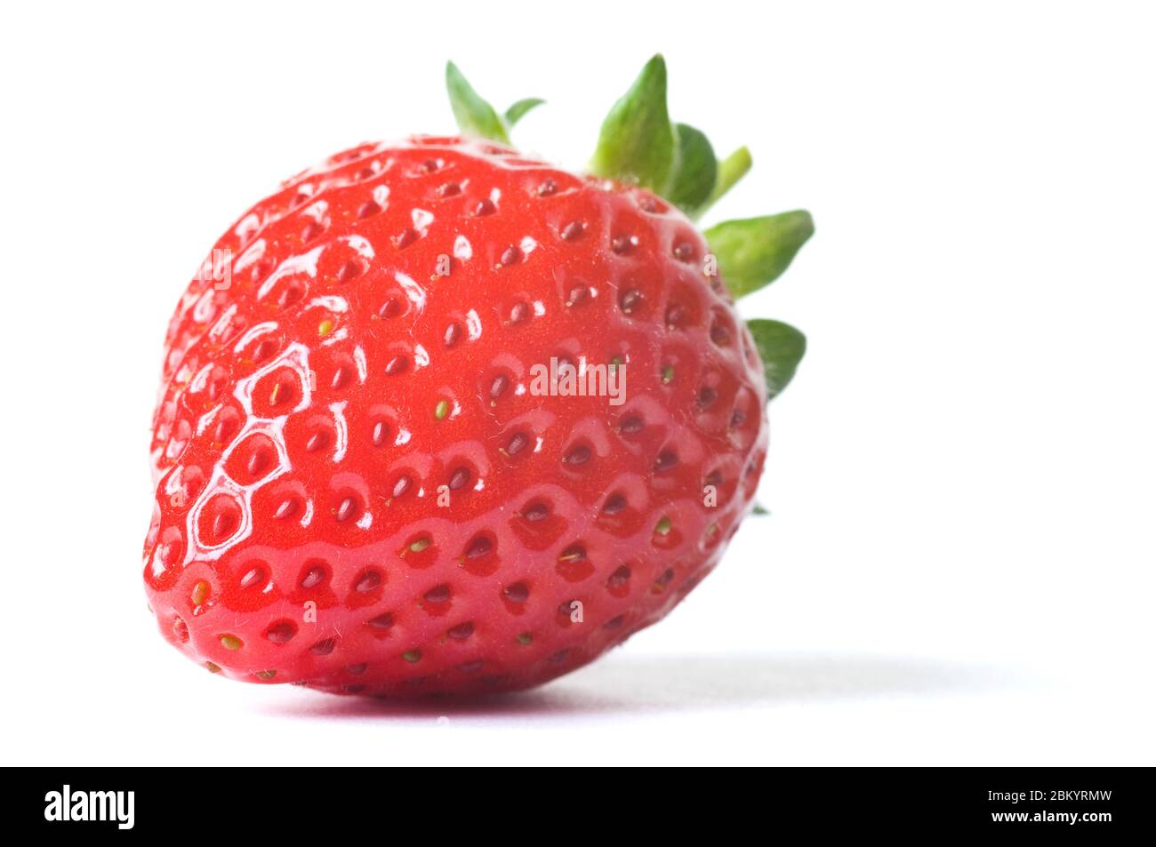Fresh ripe red strawberry with green leaves on white background with ...