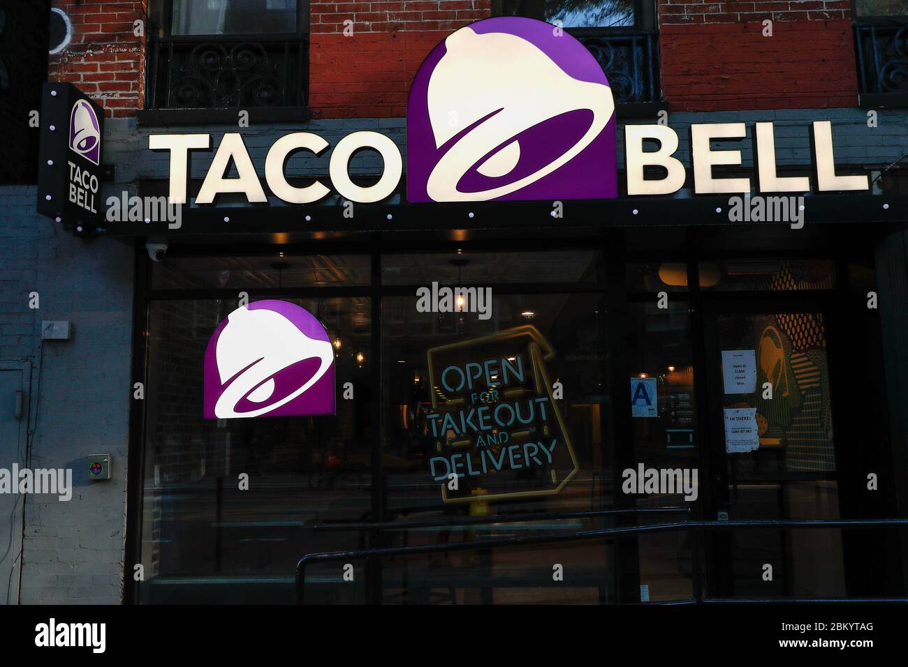 New York, USA. 5th May, 2020. Taco Bell logo seen on one of their