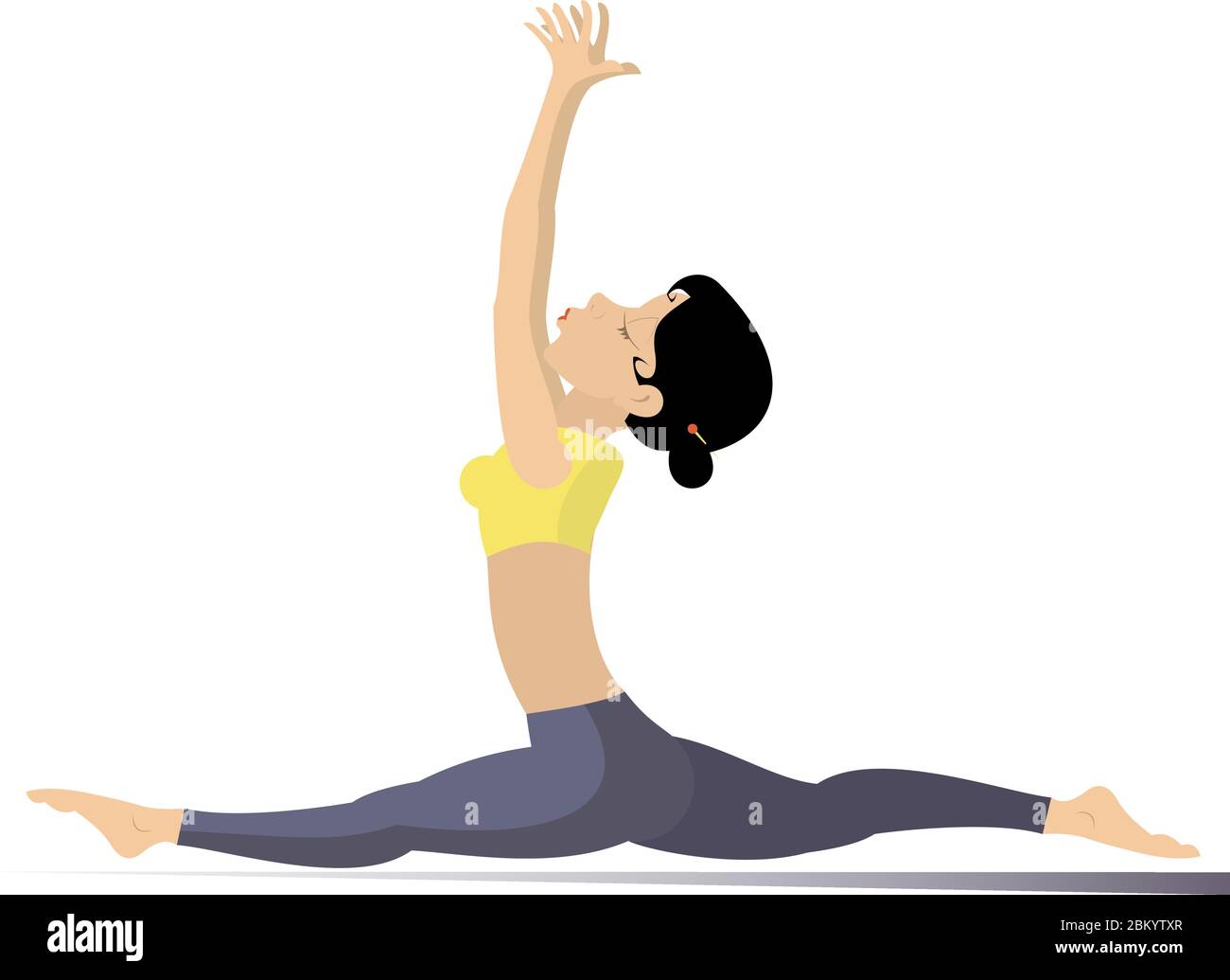 Young woman does sport or yoga exercise illustration. Young woman with lithe figure doing sport or yoga exercise isolated on white Stock Vector