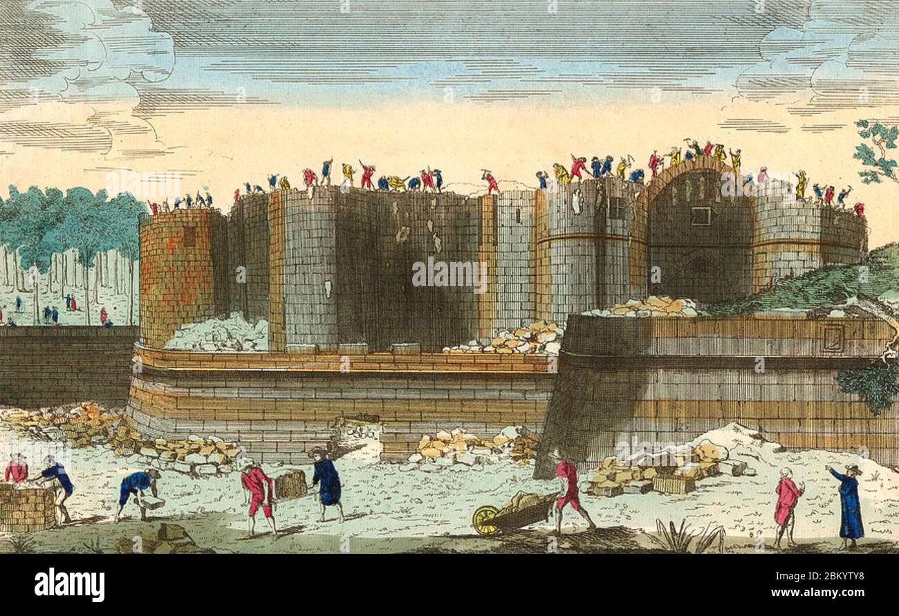 BASTILLE in Paris being demolished in July 1789 following the French Revolution. Stock Photo