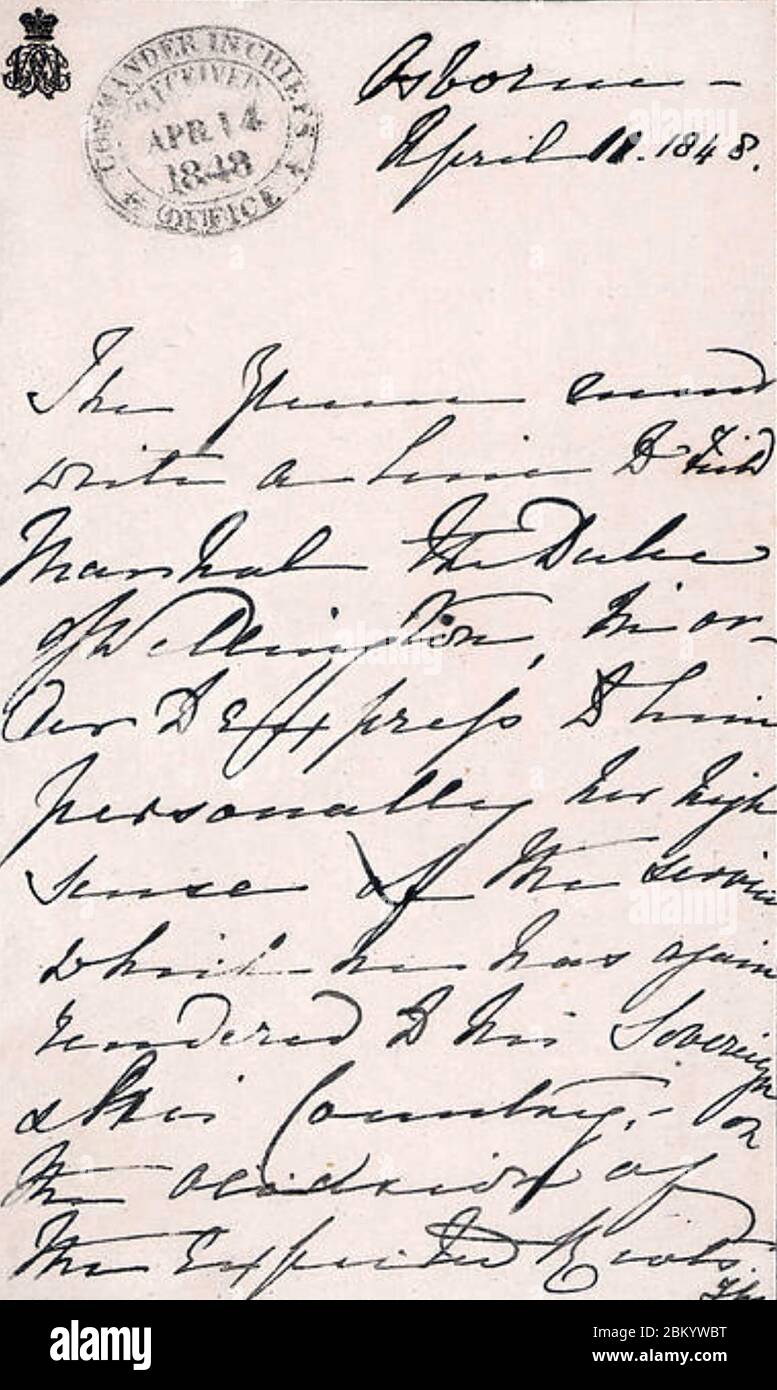 QUEEN VICTORIA (1819-1901) Sample of her handwriting in an 1848 letter from  Osbourne House, Isle of Wight. Stock Photo