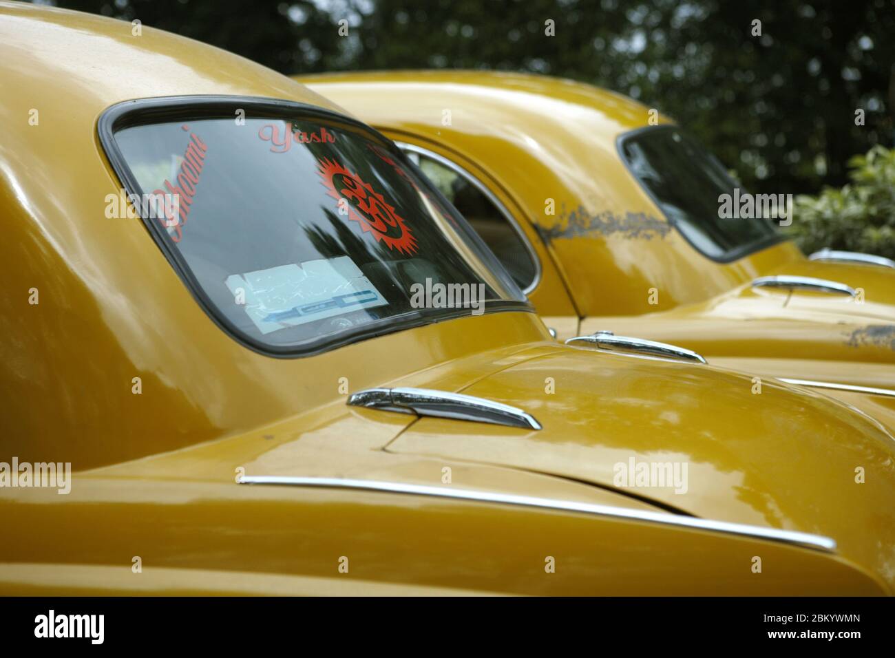 Yellow taxis in a parking lot. Kolkata City, West Bengal, India. Stock Photo