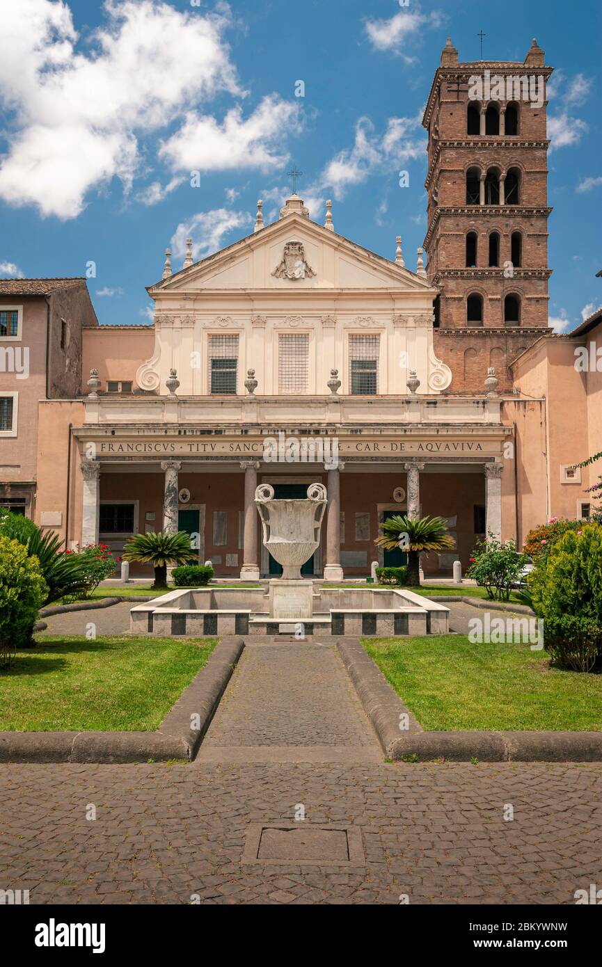Basilica of Santa Cecilia façade / exterior / courtyard in Trastevere, Rome, Italy, Europe. Built in the 5th century Stock Photo