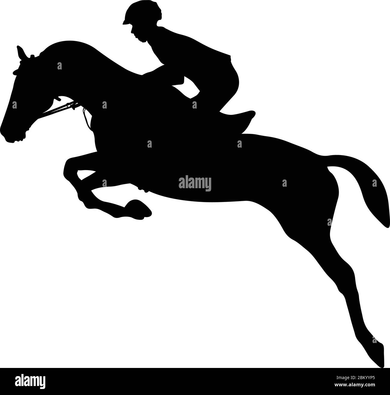 equestrianism horse and rider jump black silhouette Stock Vector