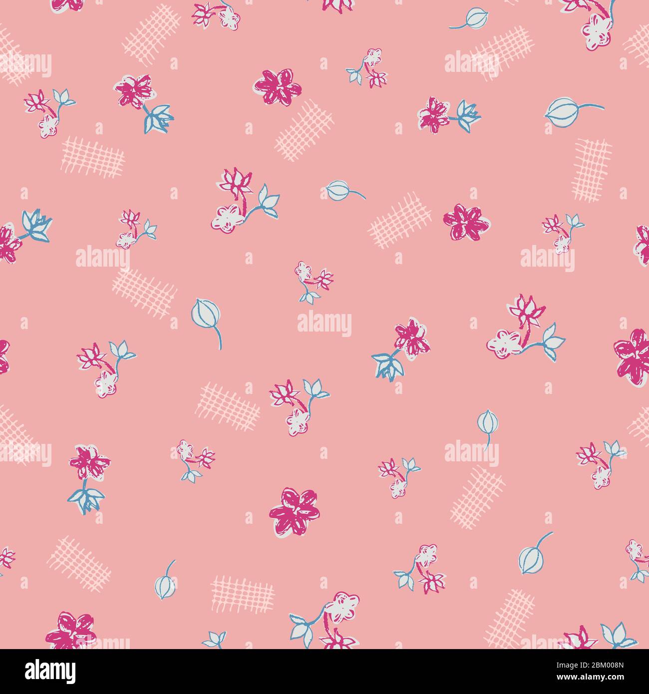 pink ditsy floral doodle seamless vector pattern Stock Vector Image ...