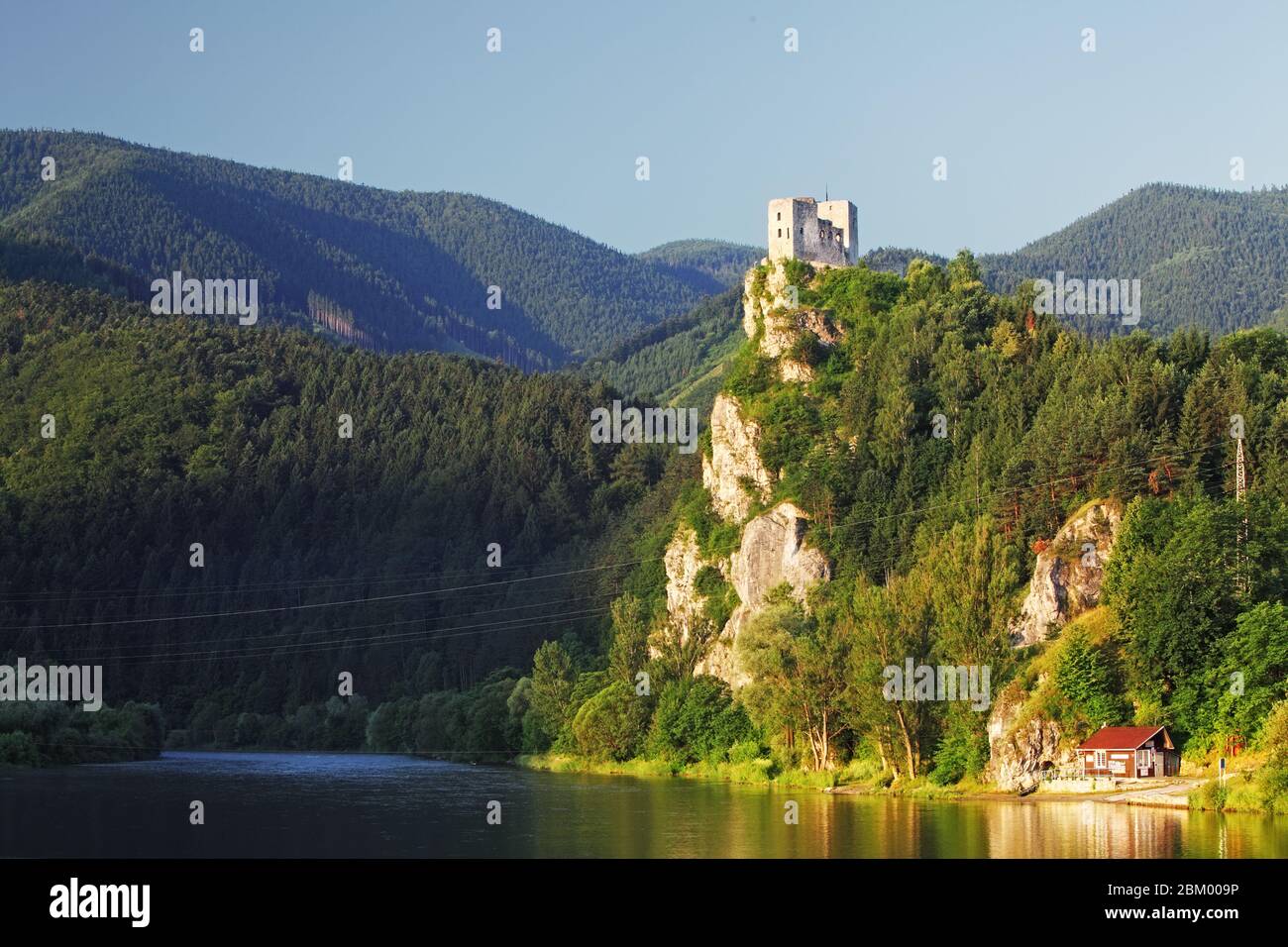 Slovakia - Ruin of castle Strecno with River Vah Stock Photo