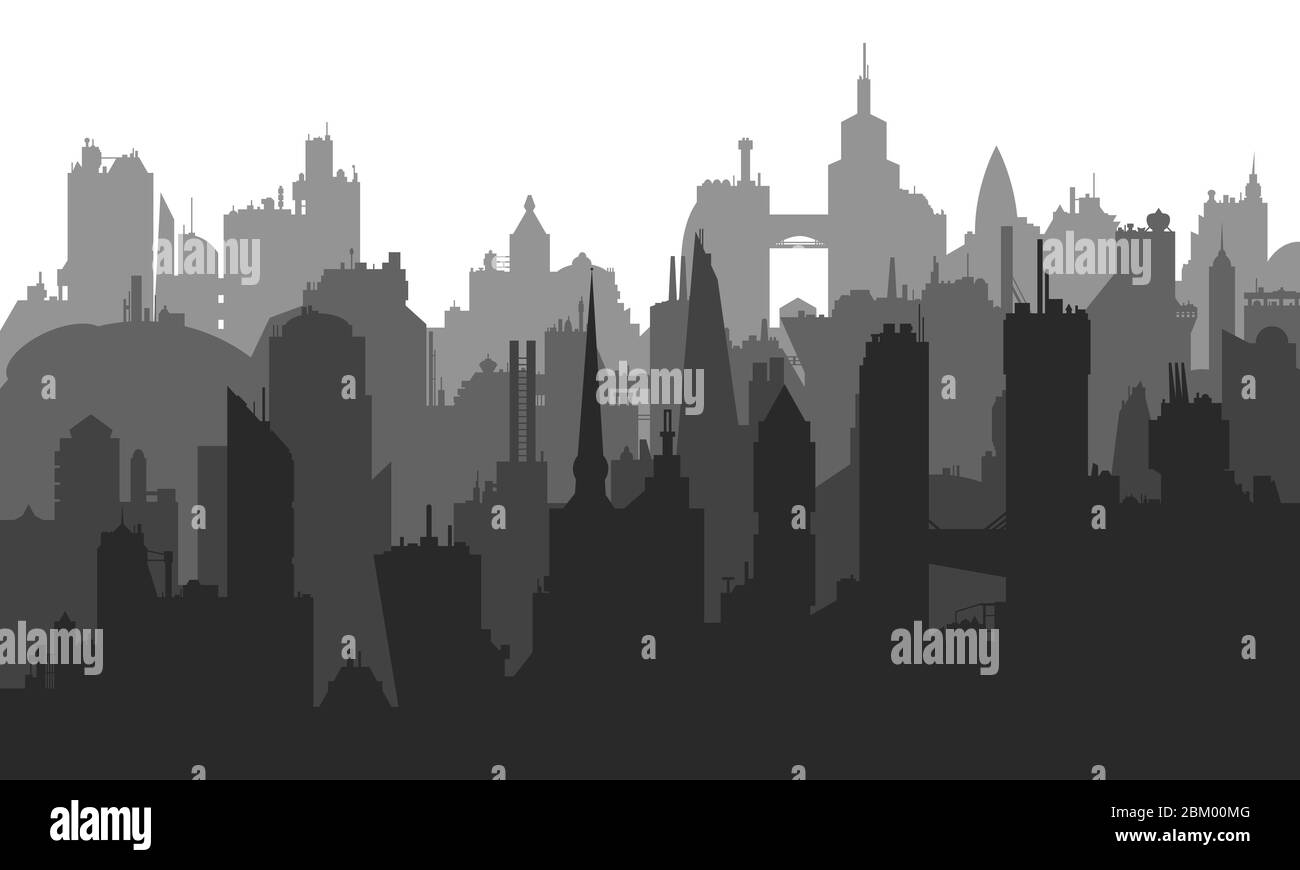 Vector image of city buildings with many different elements Stock ...