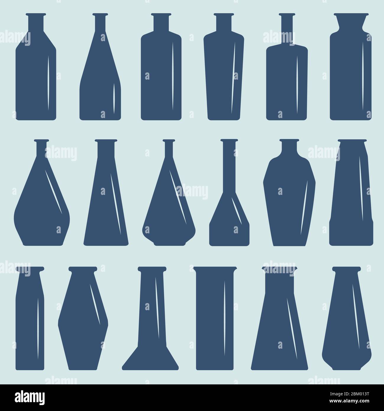 a set of glass bottles, different in shape and size Stock Vector Image