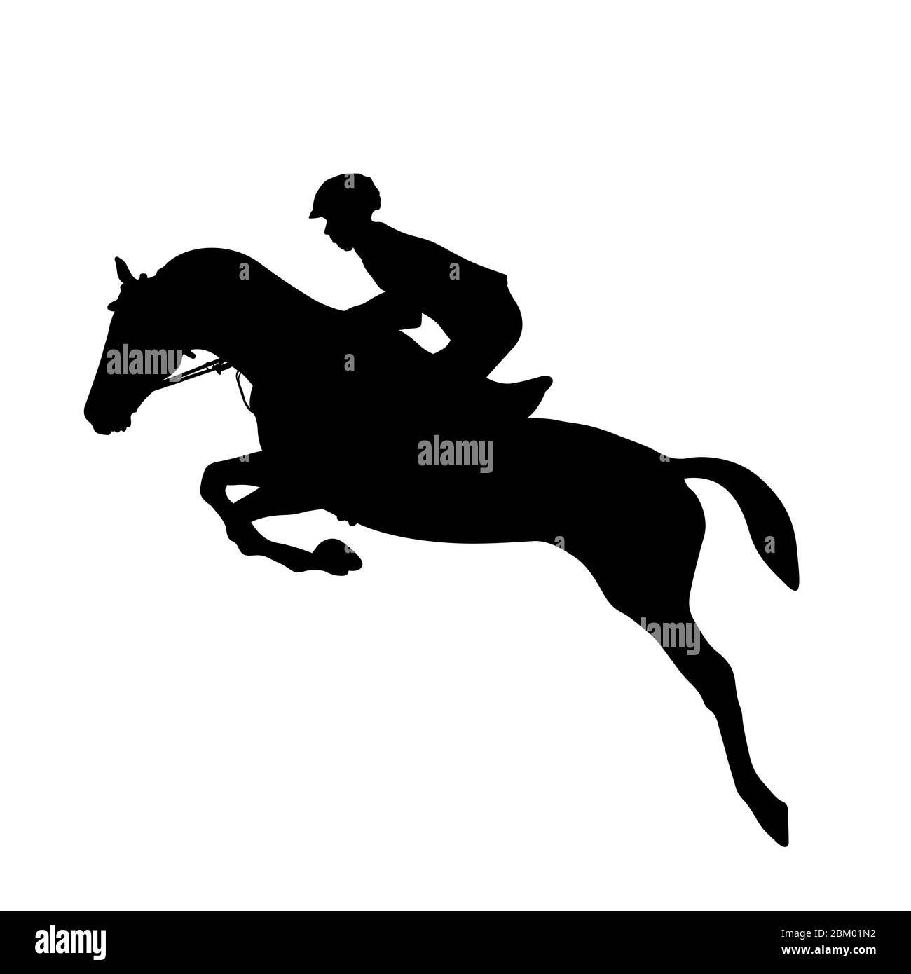 equestrianism horse and rider jump black silhouette Stock Photo