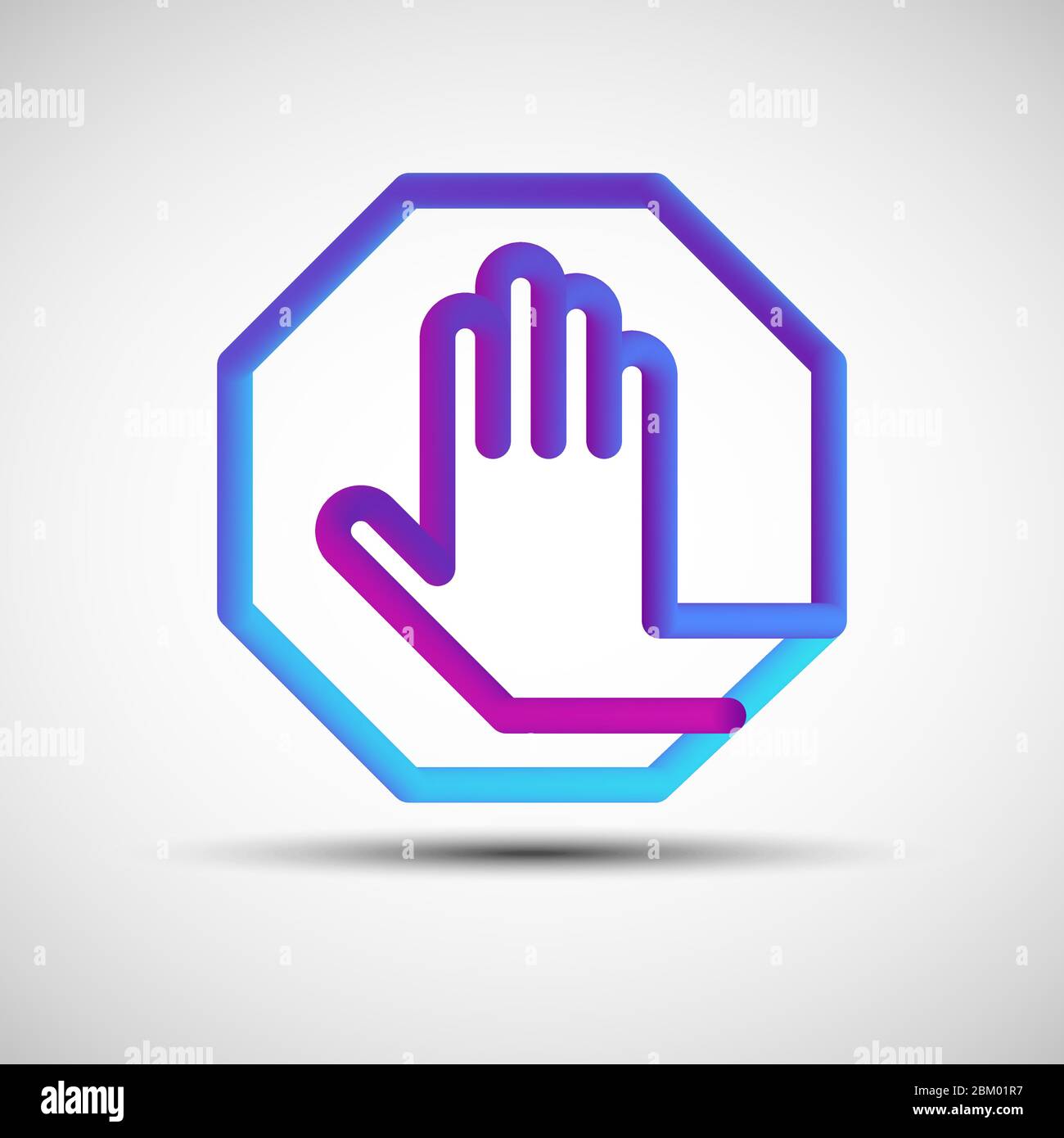 Stop sign blended line icon. Vector illustration of liquid 3d hand and octagon shape icon, logo, sign or emblem over white background Stock Vector