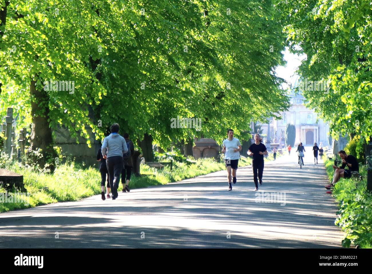 London, UK. 6th May, 2020. People get up early to exercise in the sunshine in Brompton Cemetery, West London. Credit: Brian Minkoff/Alamy Live News Stock Photo