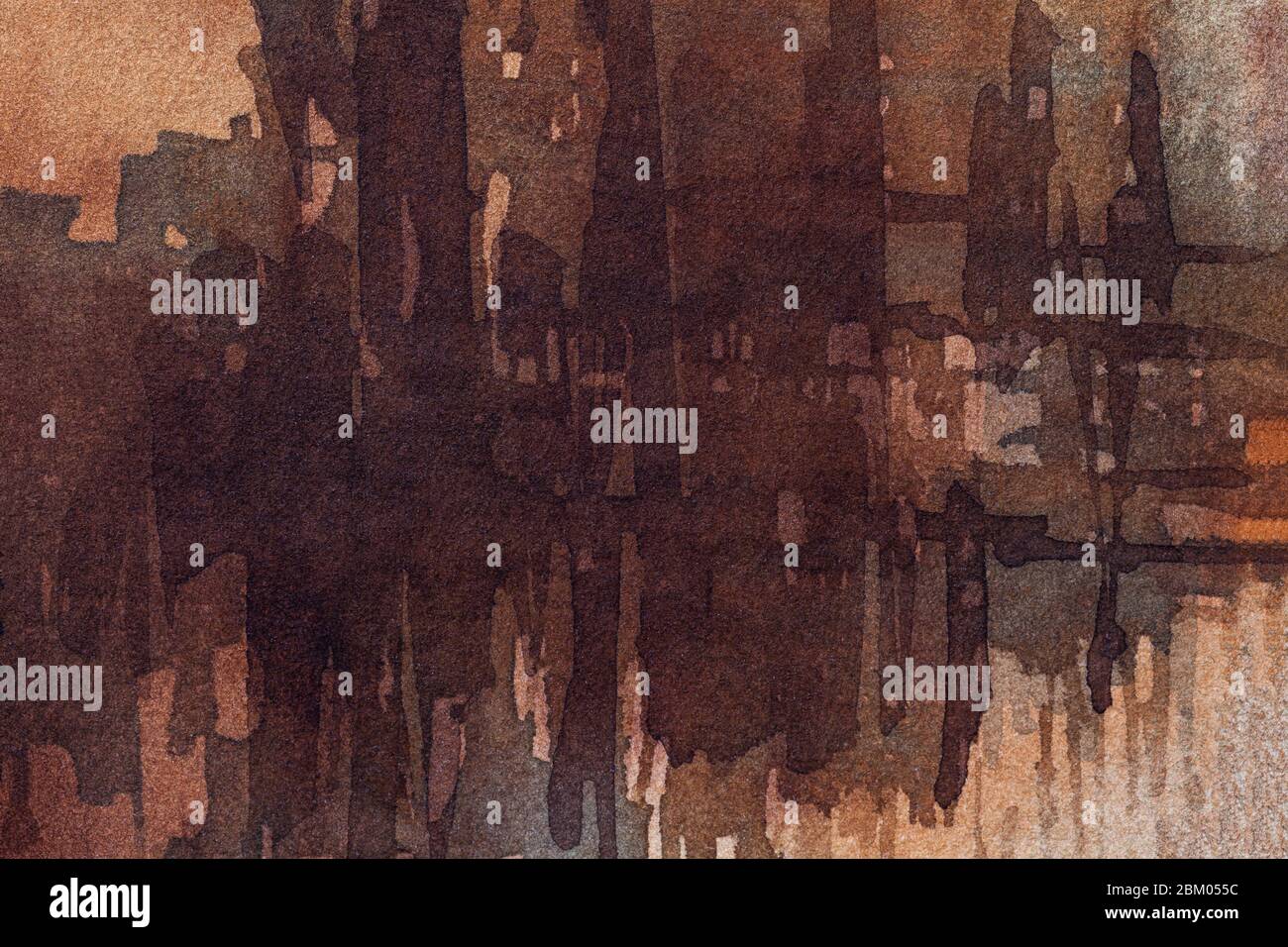 Abstract art background dark brown colors. Watercolor painting on ...