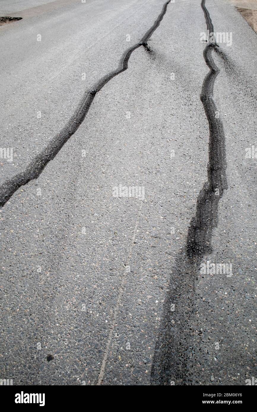 car tyre skid marks on road Stock Photo Alamy