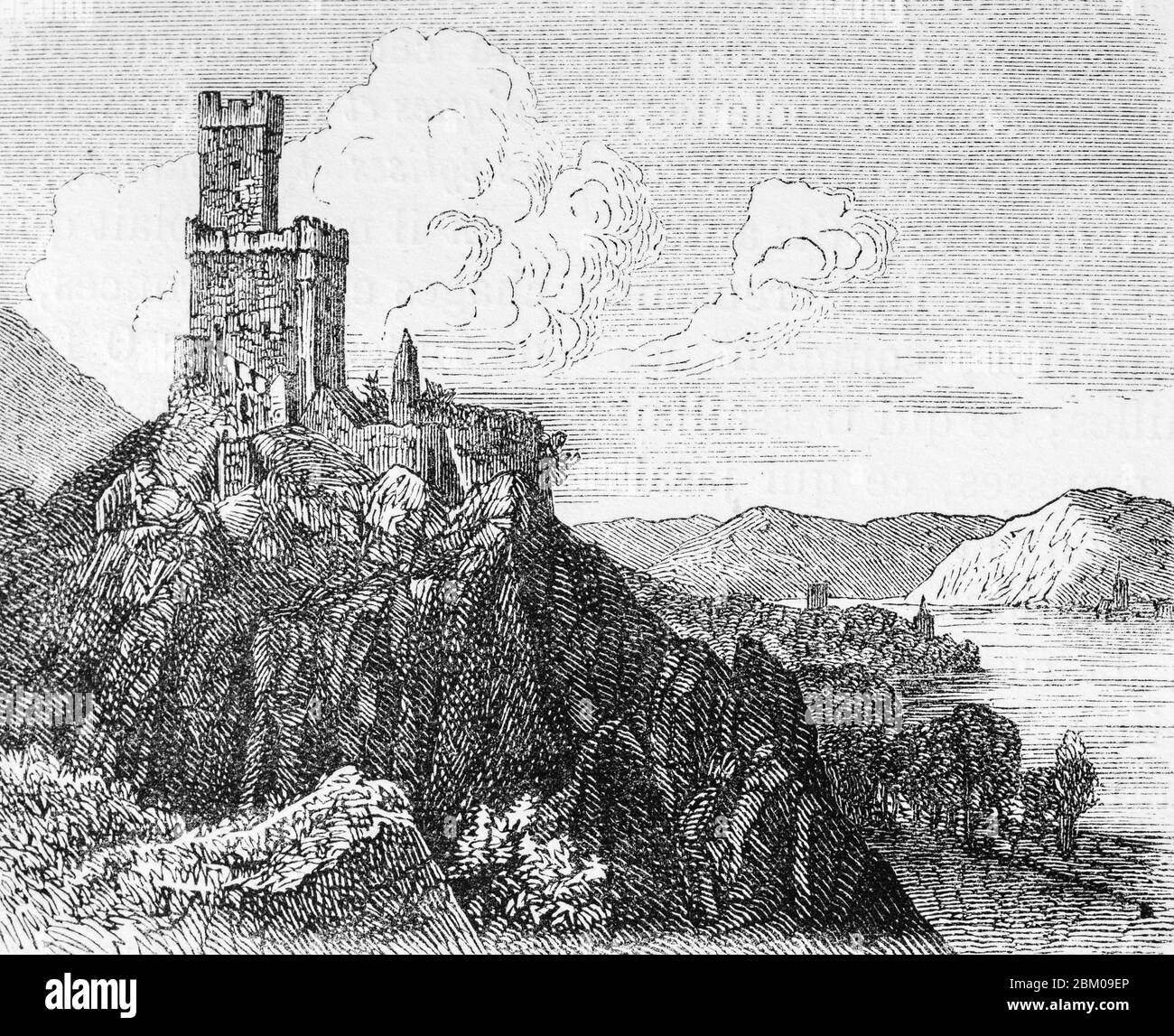 Sonneck, castle Sooncke on the River Rhine, Le Rhin by Victor Hugo, Paris about 1843 Stock Photo